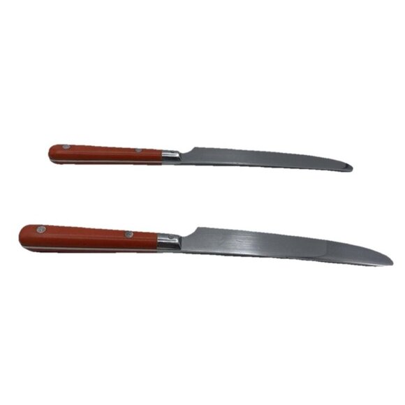 Bistro III Made France Flatware Silverware Orange Handle Stainless Set 2 Knives - Picture 7 of 11